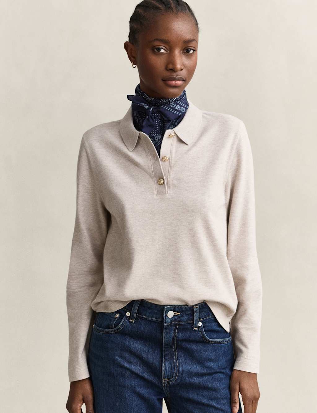 Gant Women's Pure Cotton Long Sleeve Polo Shirt - Small - Beige - Available at M&S