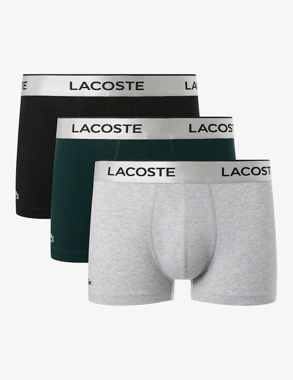 Lacoste 3pk Cotton Rich Crocodile Trunks Grey Mix