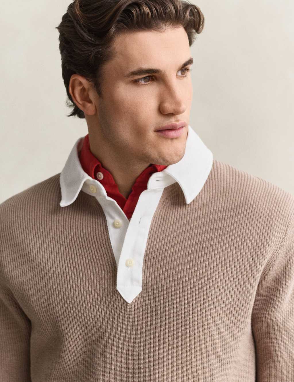 Gant Men's Merino Wool Blend Knitted Rugby Shirt - XL - Taupe - Available at M&S