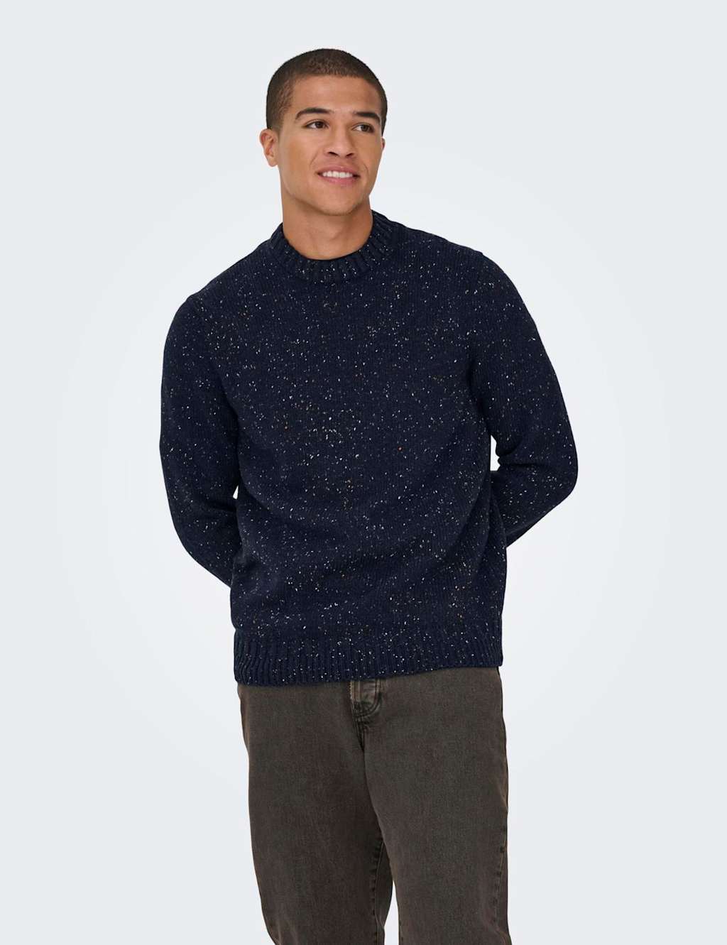 ONLY & SONS Cotton Blend Crew Neck Jumper with Wool Navy
