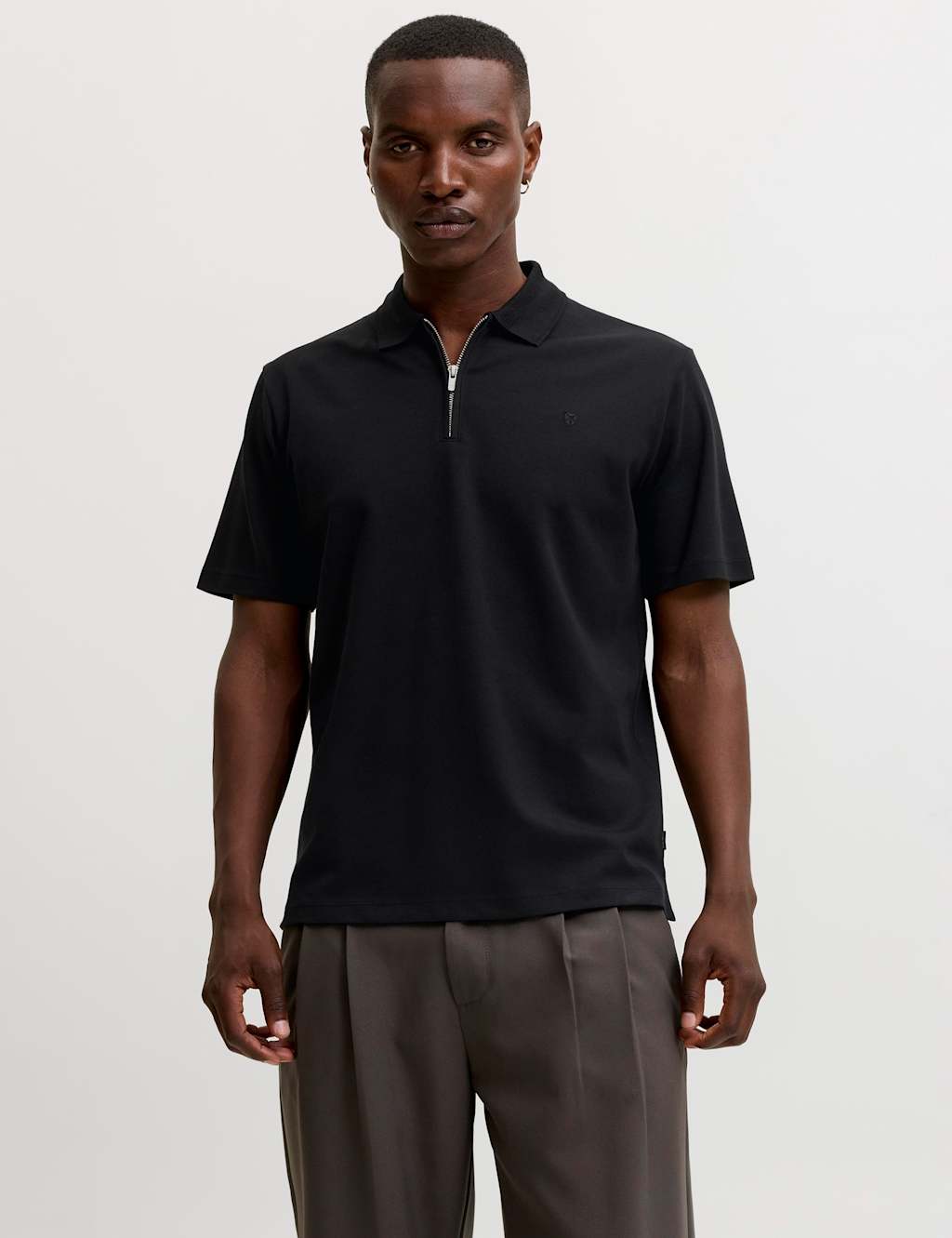Jack & Jones Men's Cotton Blend Half Zip Polo Shirt - 2XL - Black - Available at M&S