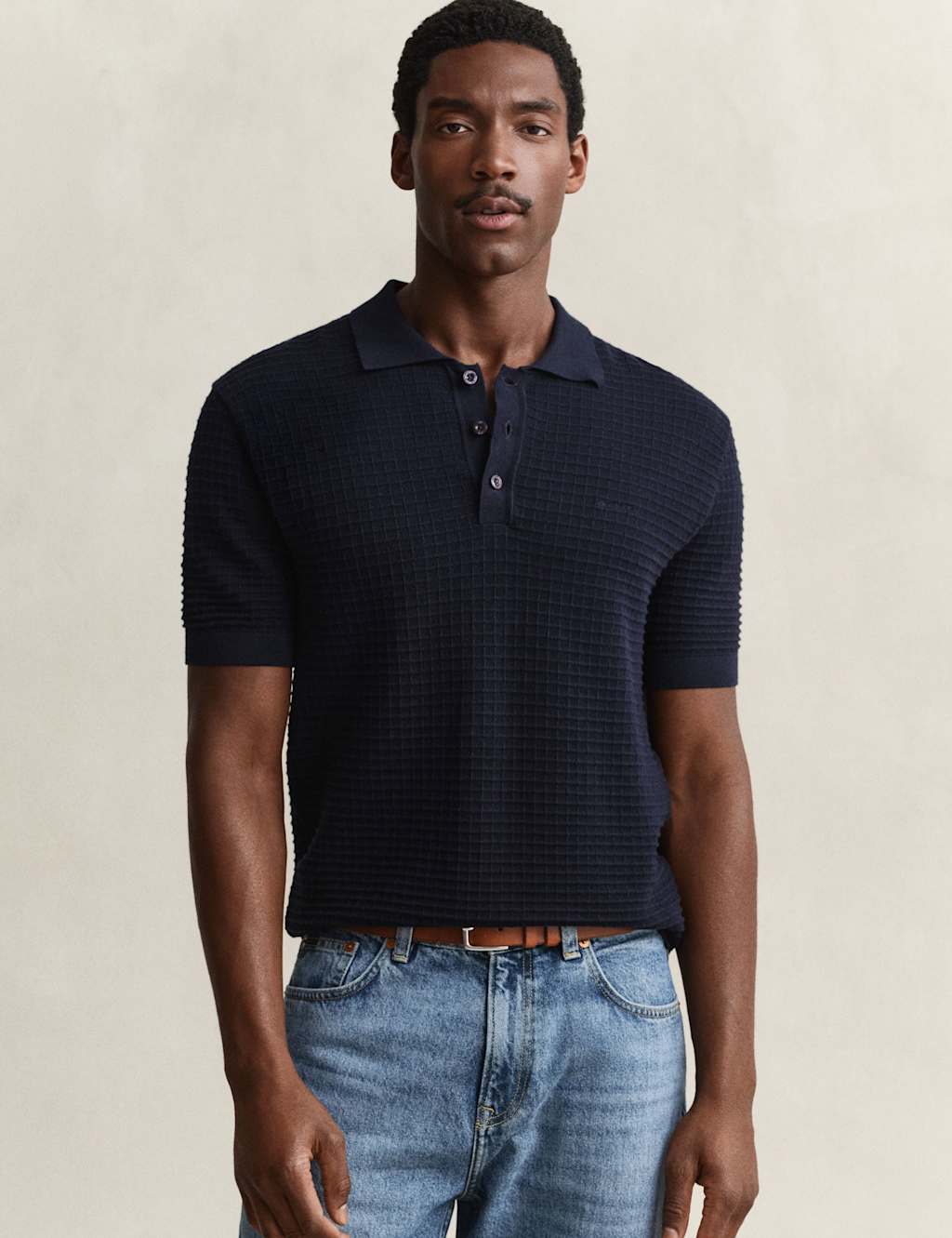 Gant Men's Pure Cotton Textured Polo Shirt - XL - Blue - Available at M&S