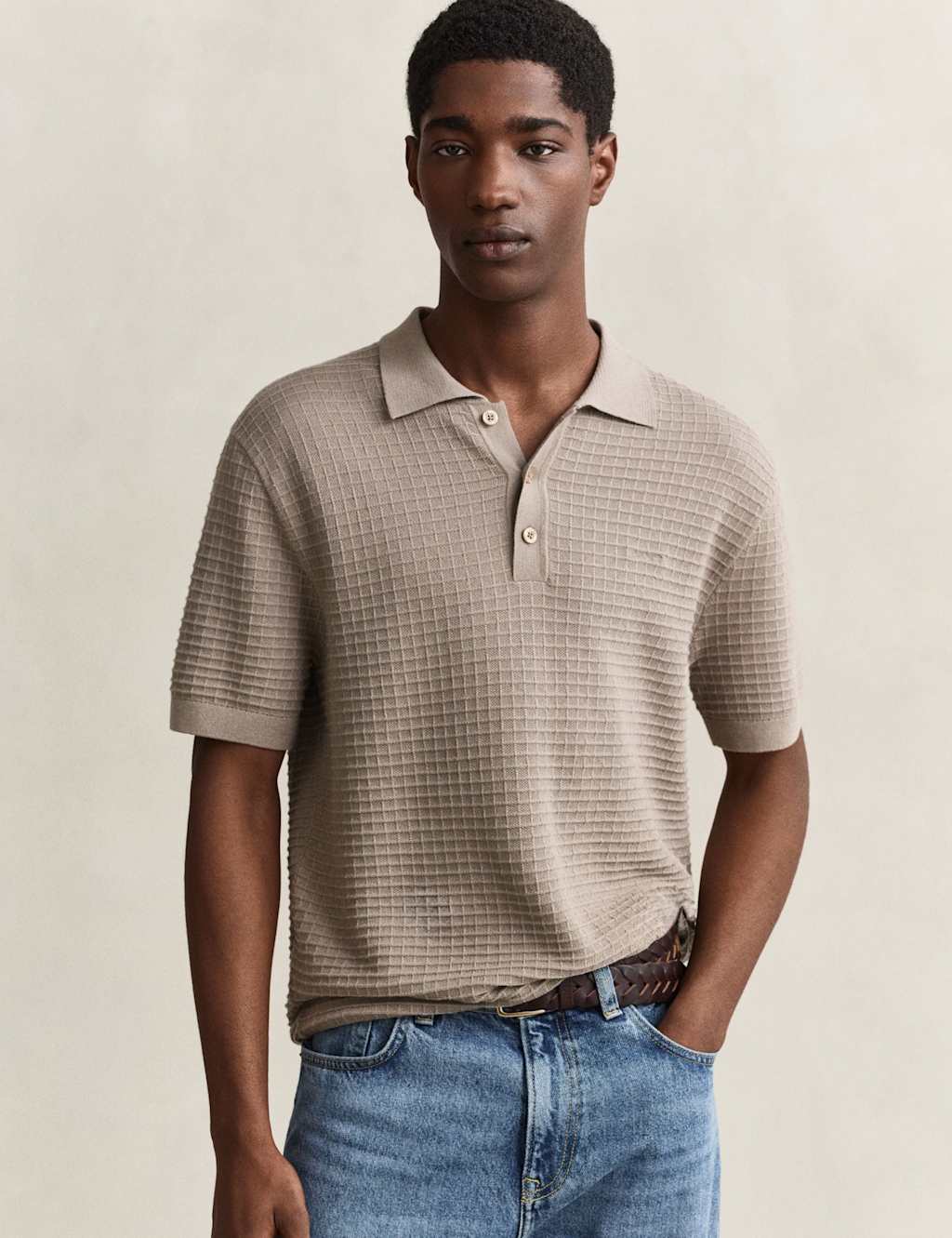 Gant Men's Pure Cotton Textured Polo Shirt - XL - Taupe - Available at M&S
