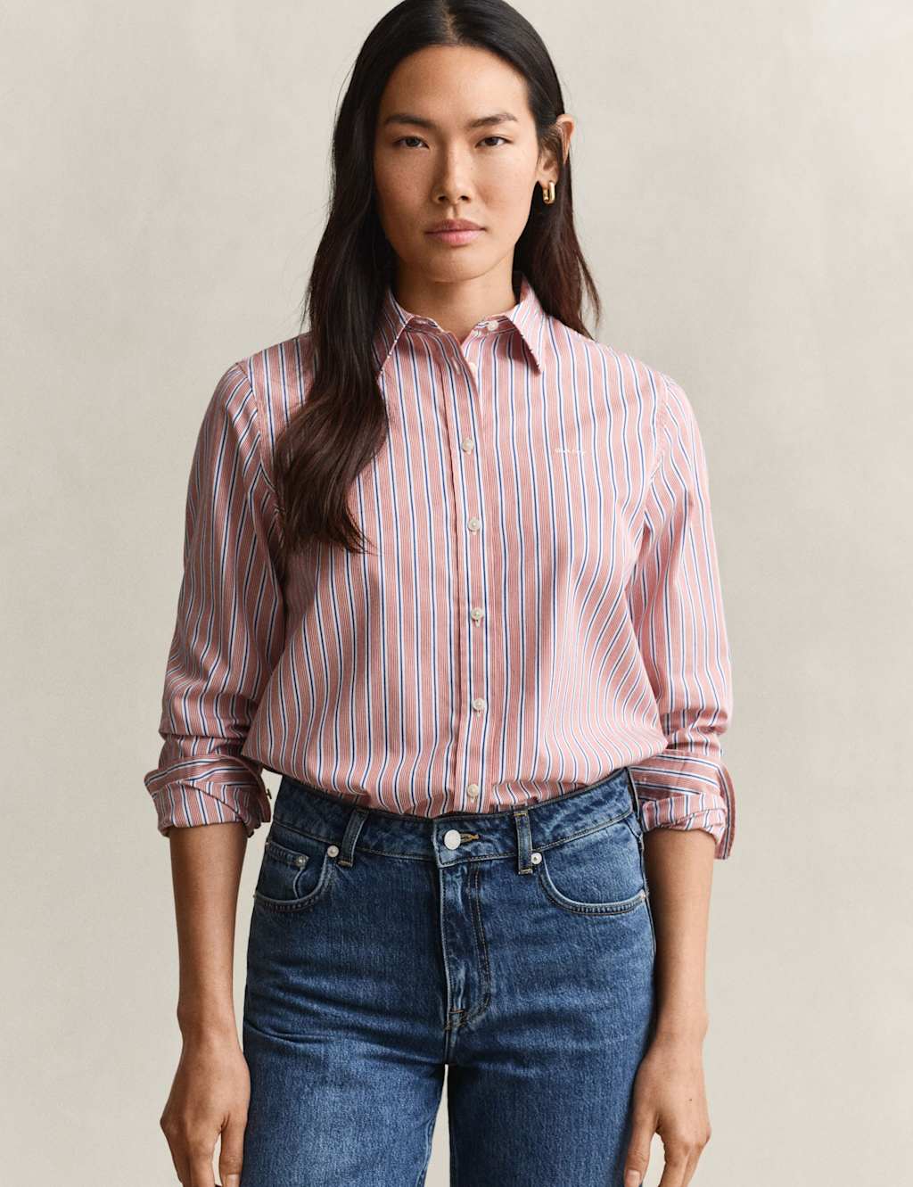 Gant Women's Pure Cotton Striped Button Through Shirt - 14 - Burgundy - Available at M&S