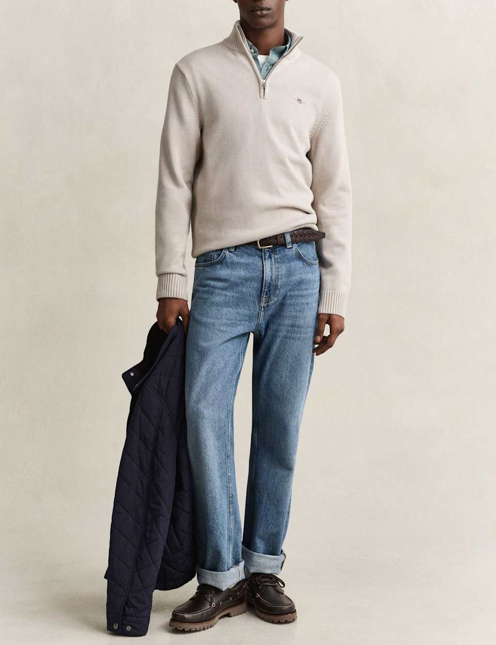 Gant Men's Pure Cotton Casual Half Zip Jumper - XL - Beige - Available at M&S