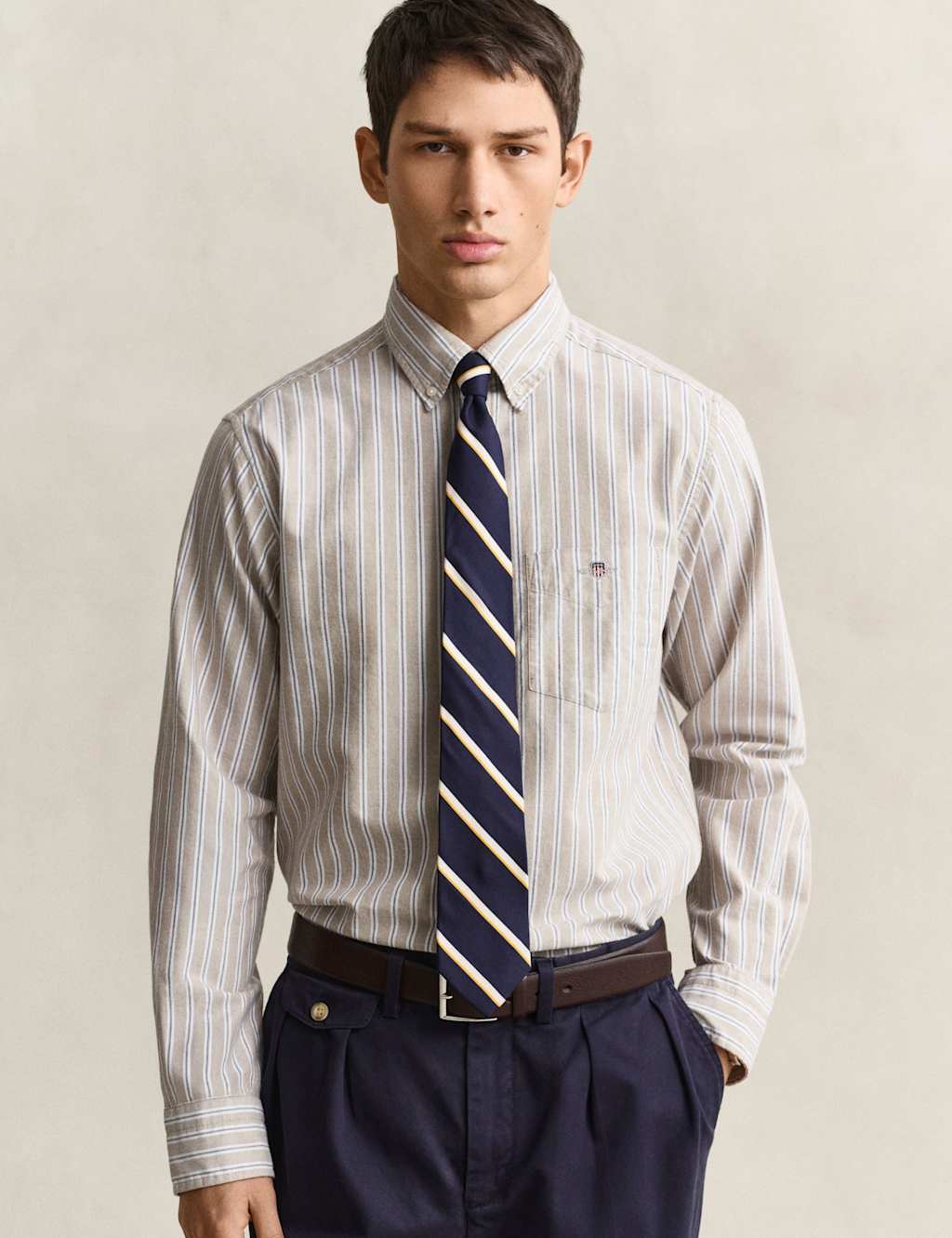 Gant Men's Pure Cotton Striped Oxford Shirt - XL - Beige Mix - Available at M&S