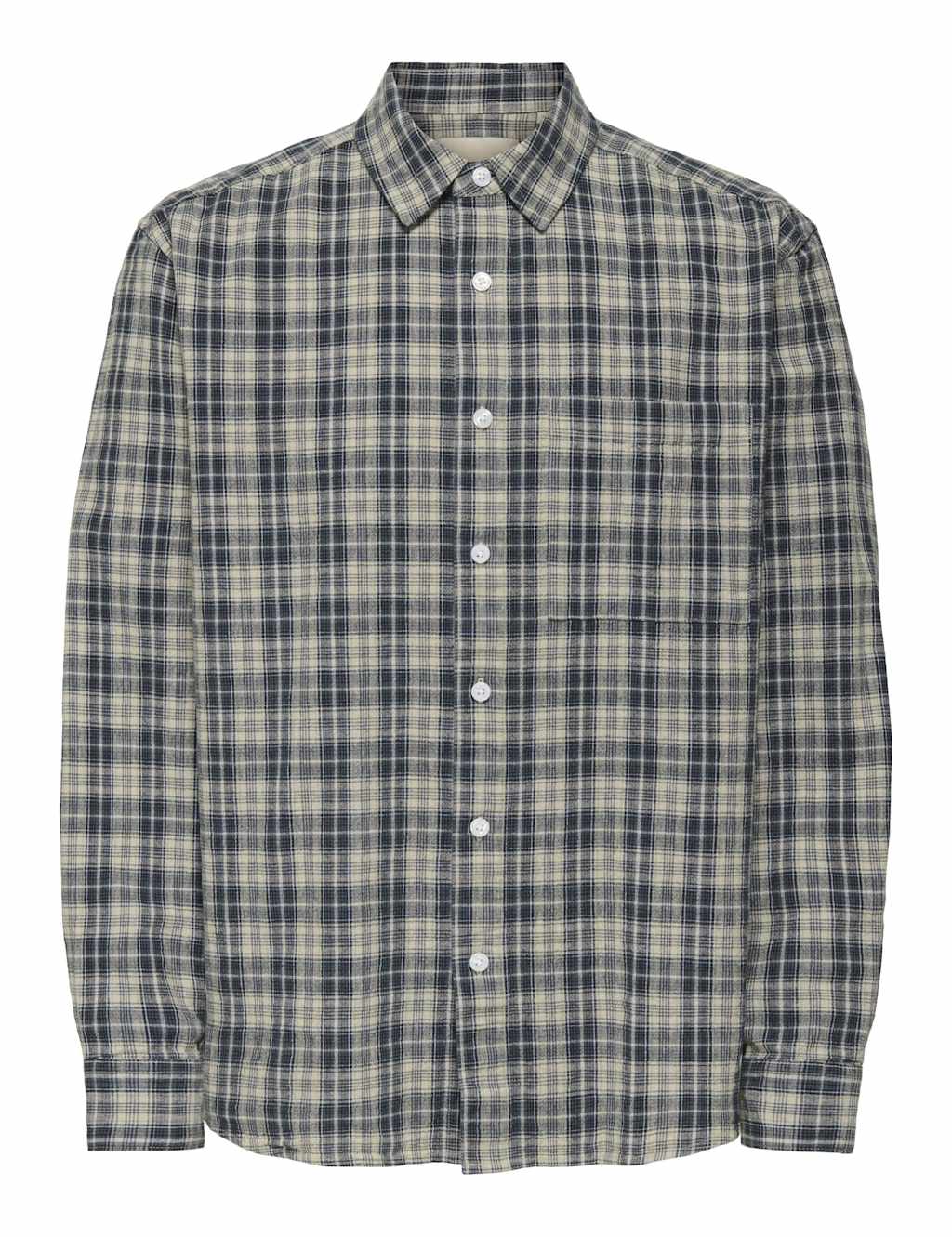 ONLY & SONS Regular Fit Cotton Rich Checked Shirt with Linen Multi