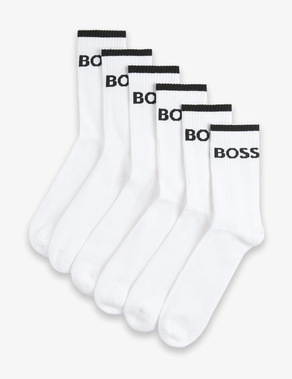 Boss Men's 6 Pack Stripe Cotton Rich Ankle Socks - 5½ -8 - White - Available at M&S