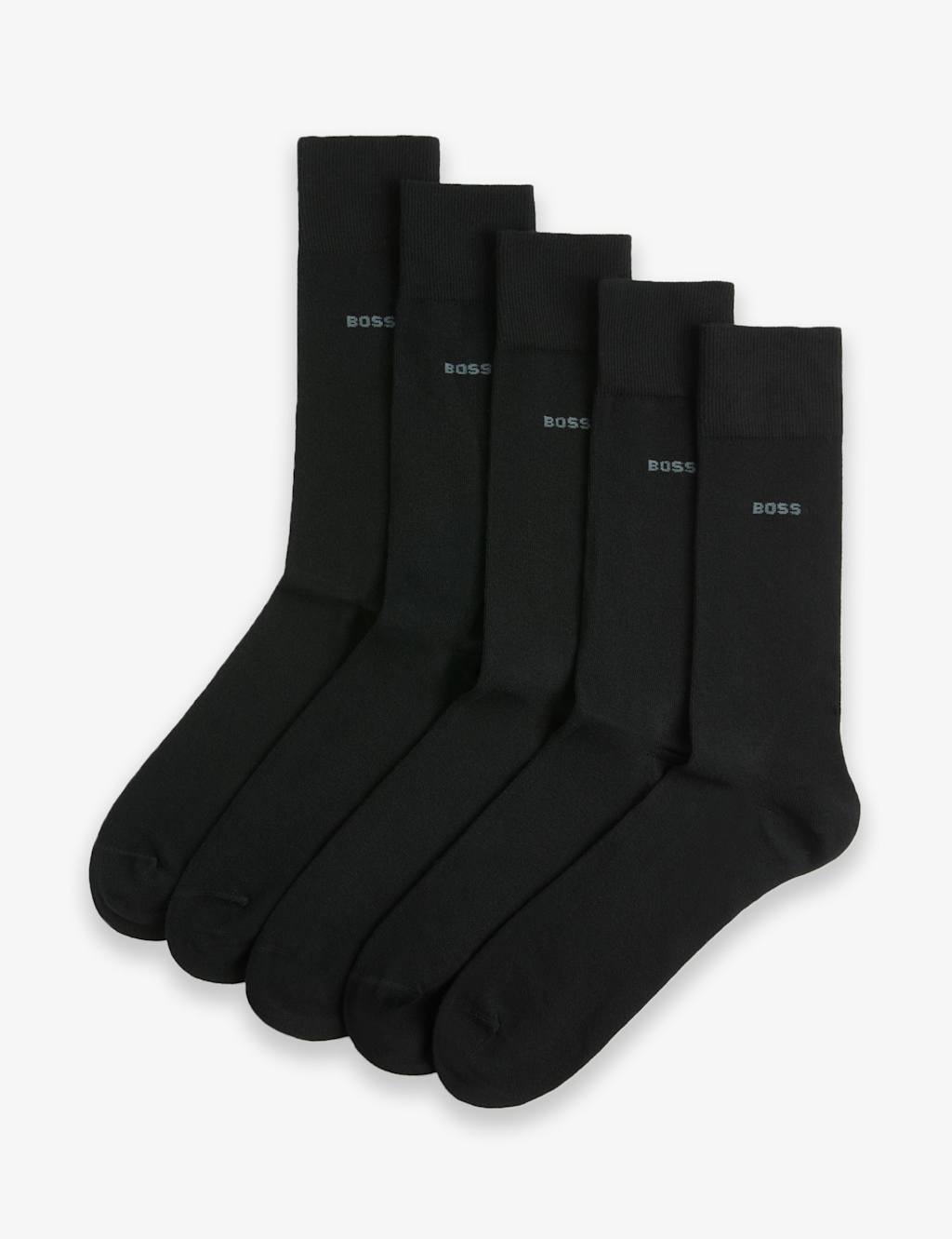 Boss 5 Pack Cotton Rich Ankle Socks Black