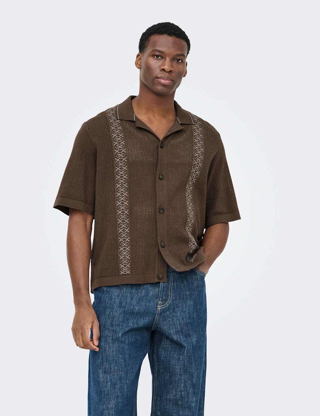 Only & Sons Men's Cotton Rich Textured Knitted Polo Shirt - 2XL - Brown - Available at M&S