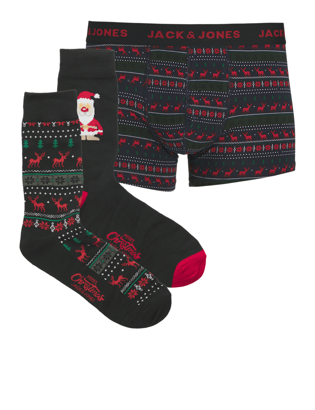 JACK & JONES 3pc Christmas Pants and Socks Set Black Mix