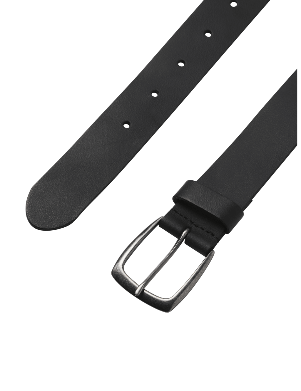 JACK & JONES Leather Rectangular Buckle Belt Black