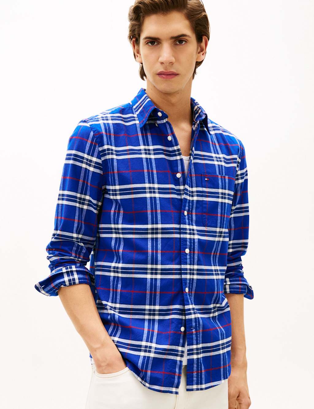 Tommy Hilfiger Regular Fit Brushed Cotton Check Oxford Shirt Navy Mix