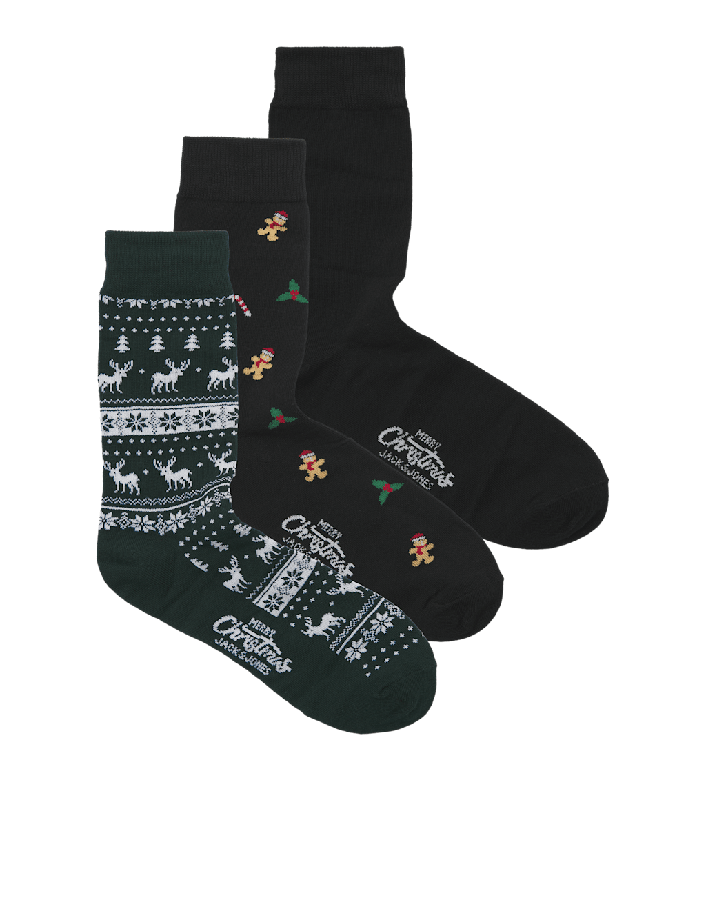 JACK & JONES 3pk Cotton Rich Patterned Socks Black Mix