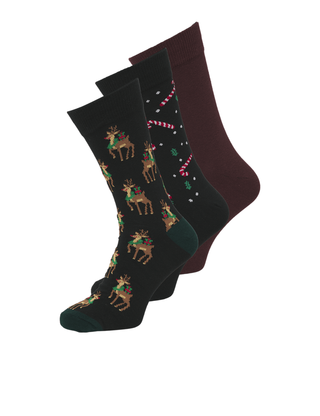 JACK & JONES 3pk Cotton Rich Candy Cane Christmas Socks Black Mix