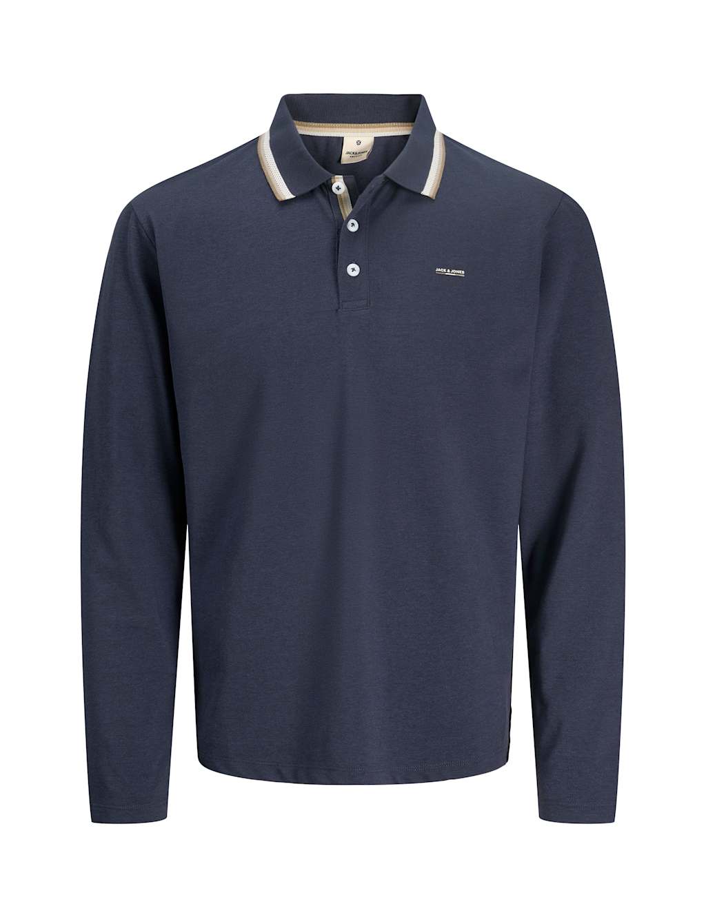 JACK & JONES Cotton Blend Long Sleeve Polo Shirt Navy
