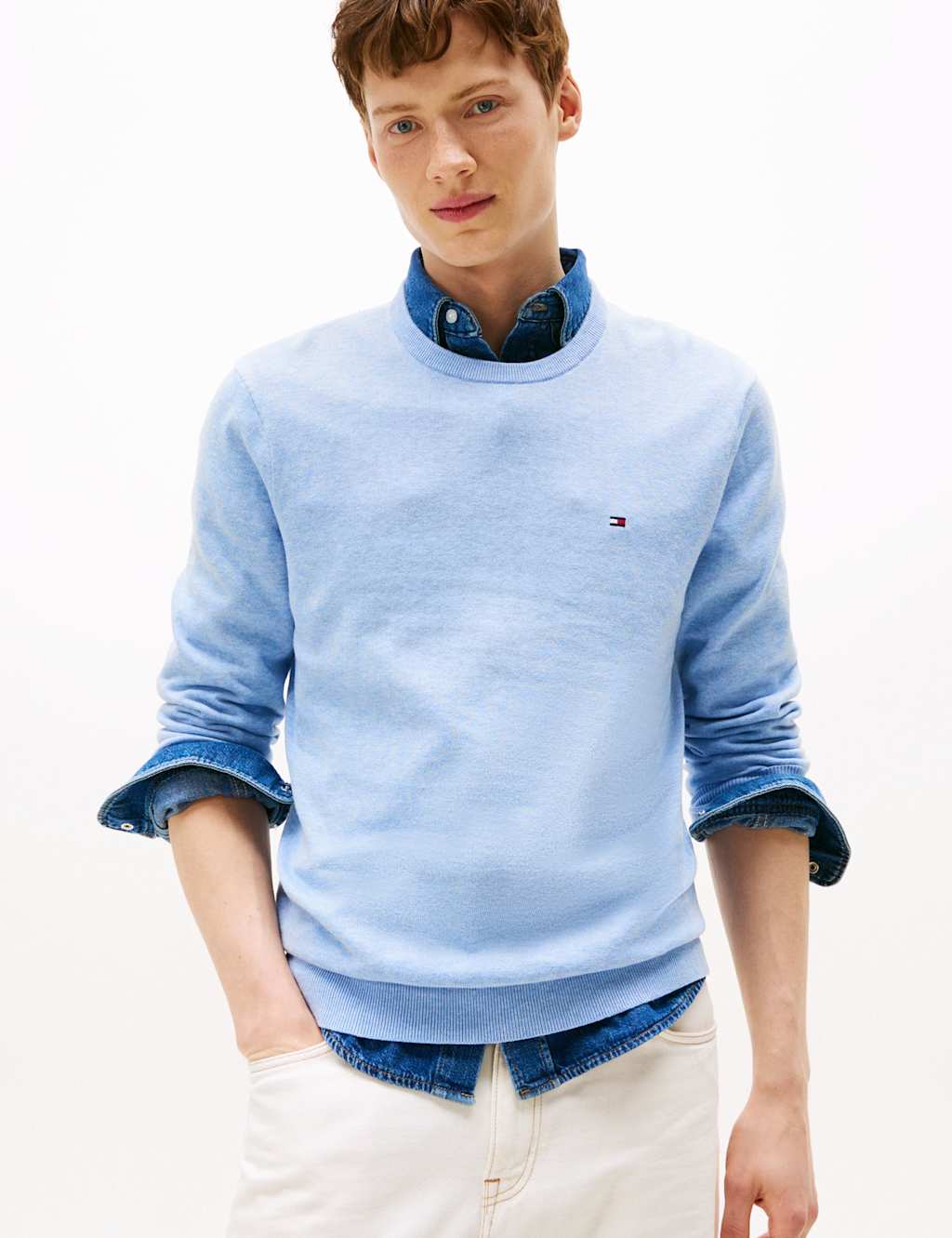 Tommy Hilfiger Essential Pure Cotton Crew Neck Jumper Light Blue