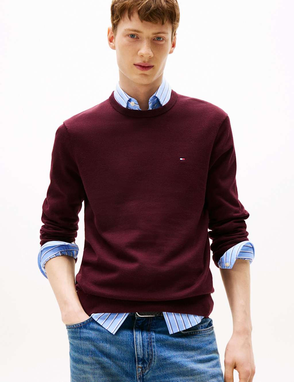 Tommy Hilfiger Essential Pure Cotton Crew Neck Jumper Burgundy