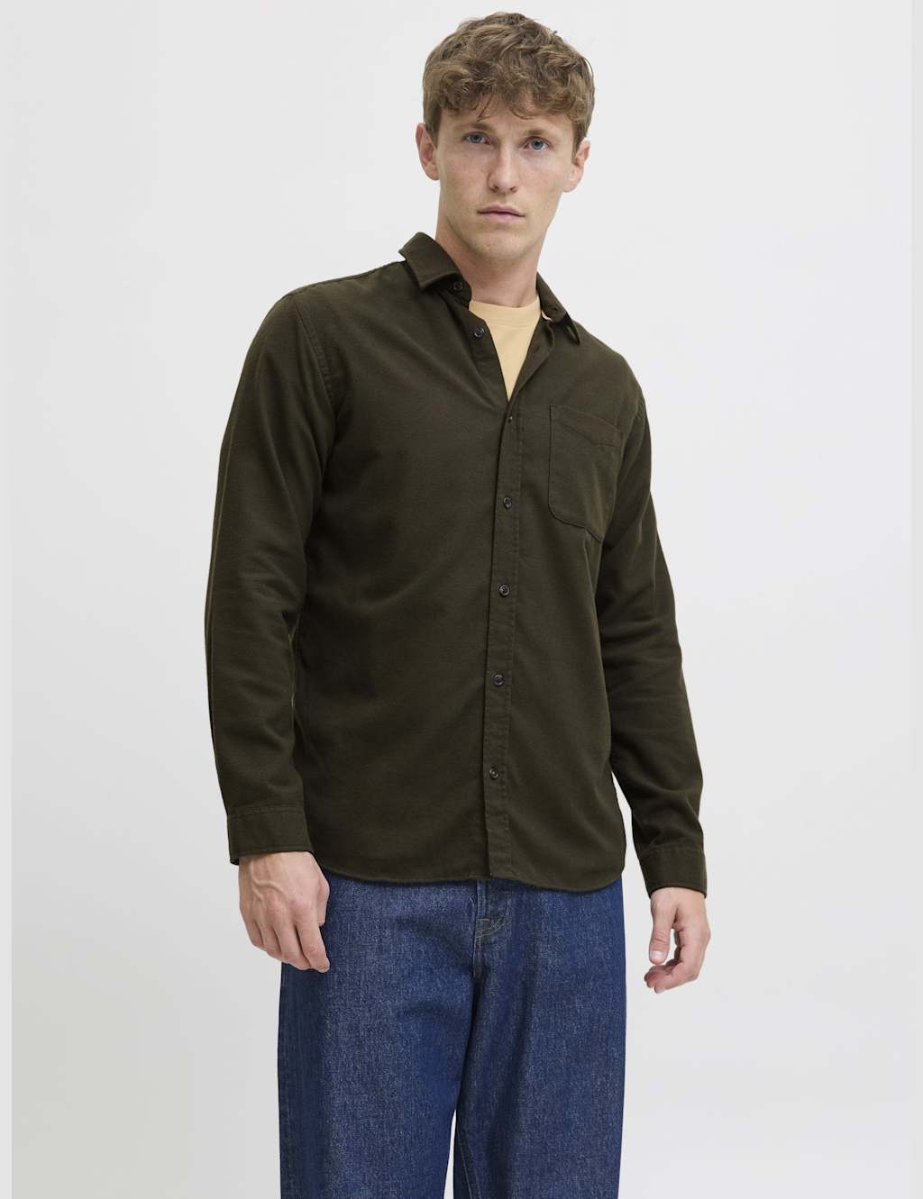 JACK & JONES Regular Fit Cotton Rich Flannel Shirt Dark Green