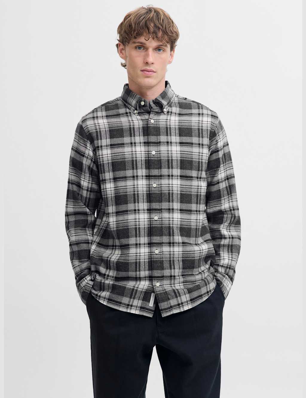 JACK & JONES Regular Fit Pure Cotton Check Shirt Grey Mix
