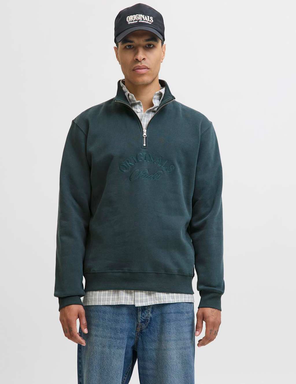 JACK & JONES Cotton Rich Half Zip Sweatshirt Dark Green