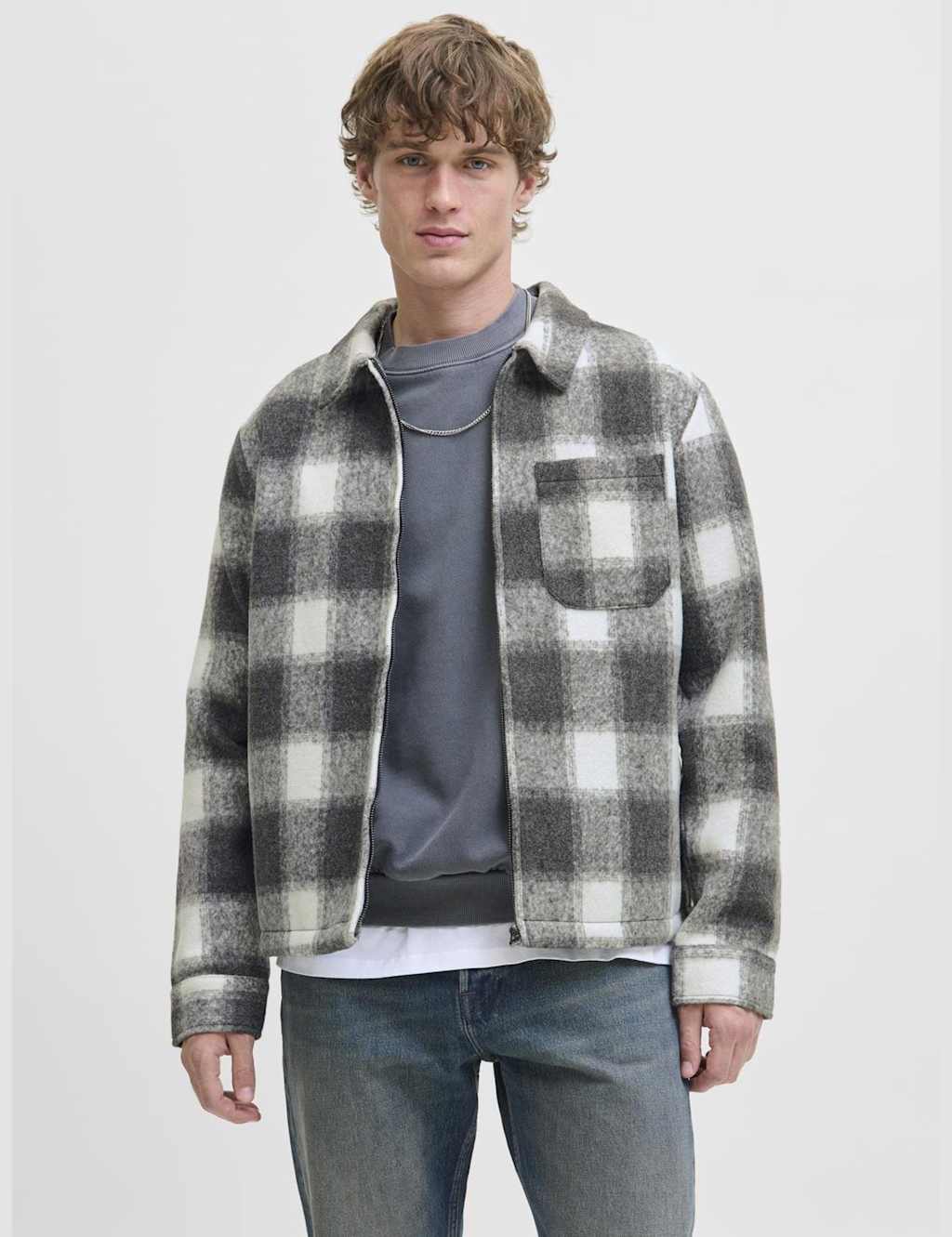 JACK & JONES Checked Shacket Grey Mix