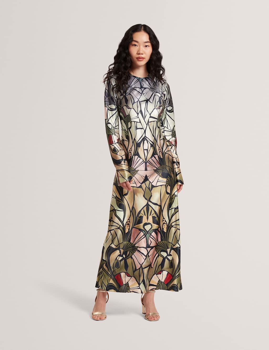 Ted Baker Satin Printed Midi Shift Dress Black