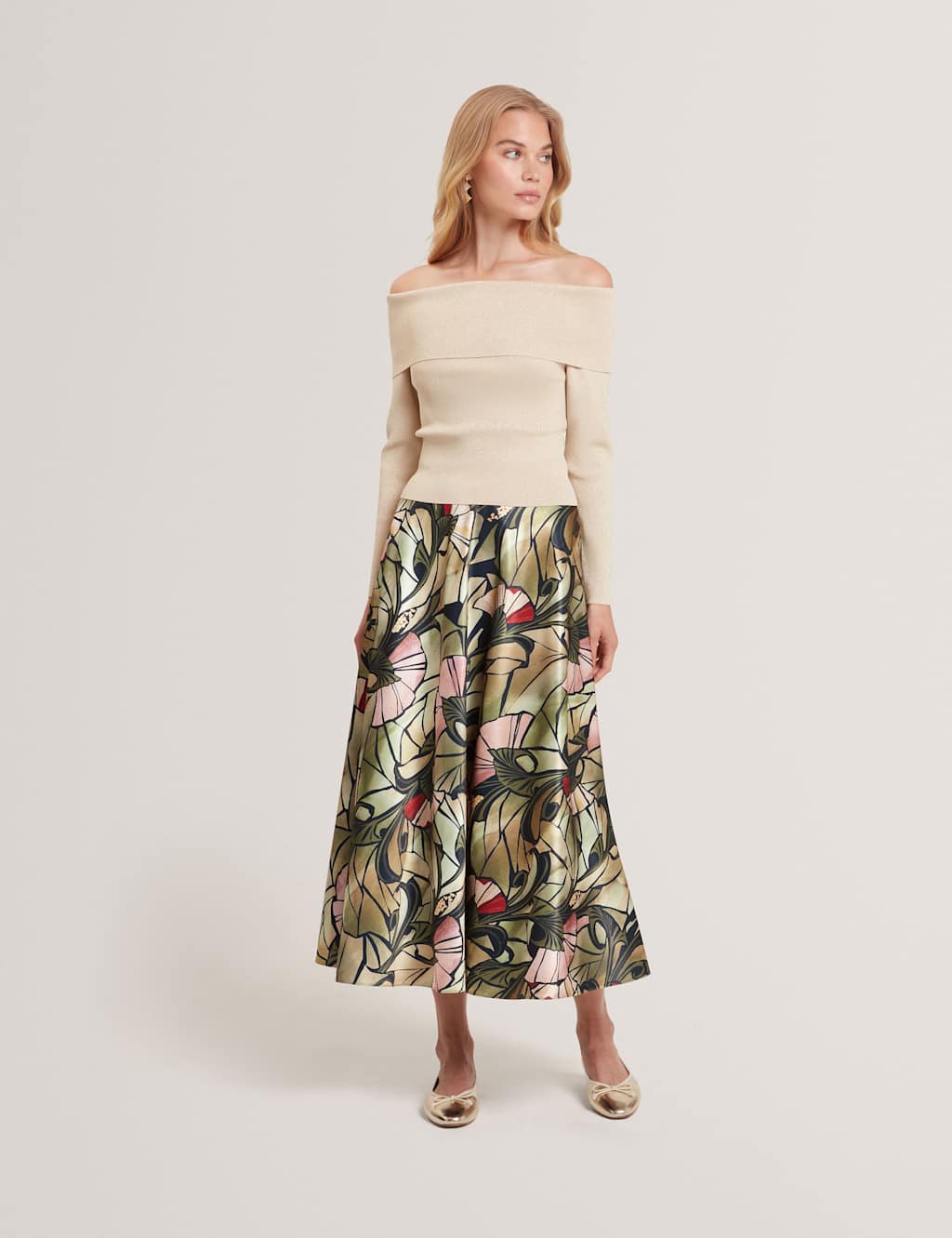 Ted Baker Printed Midi Skirt Black