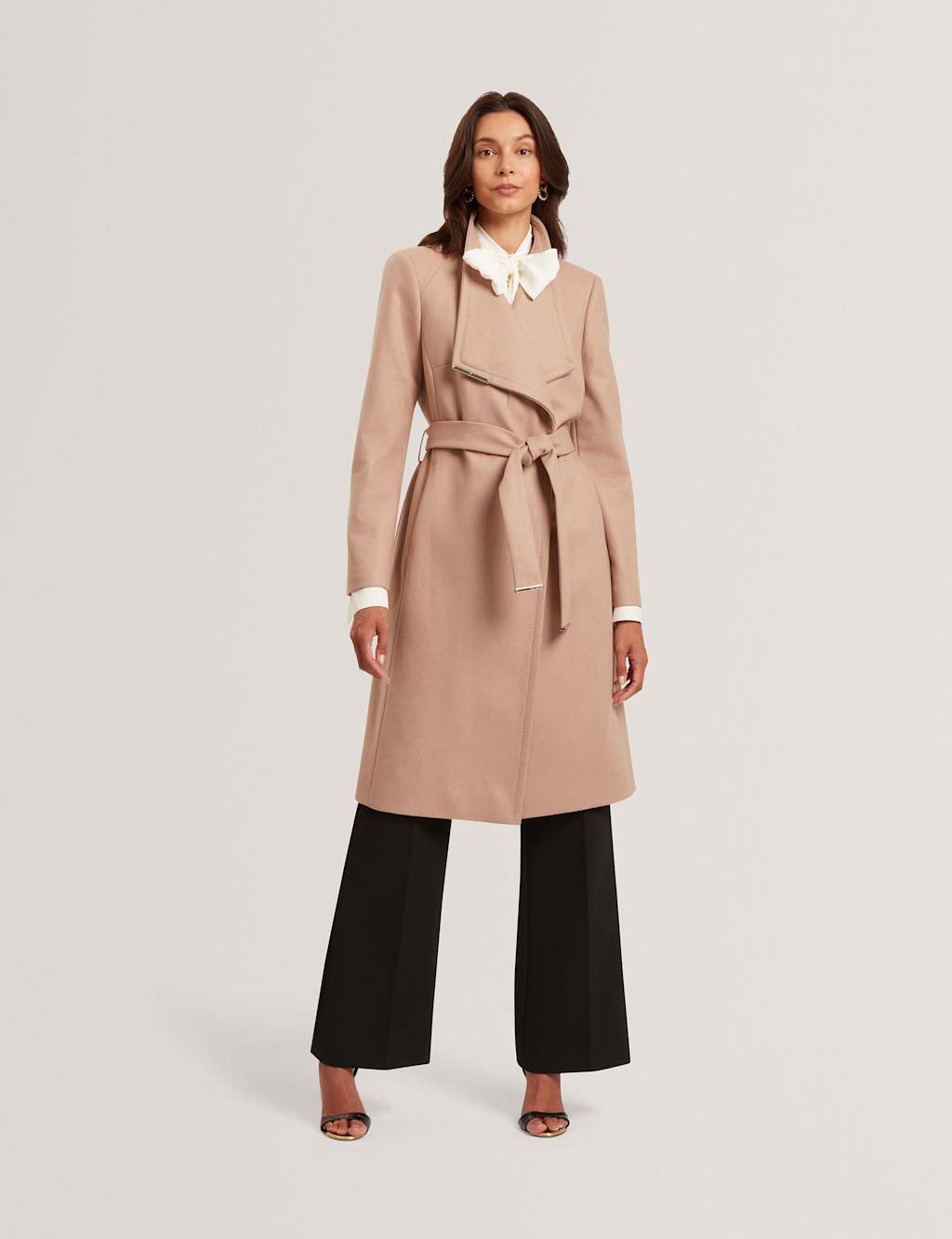 Ted Baker Wool Rich Belted Wrap Coat with Cashmere Camel