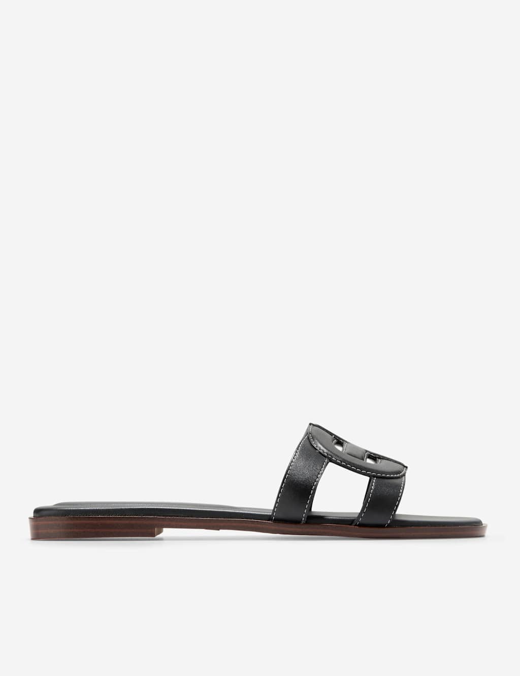 Chrisee Leather Flat Square Toe Sliders