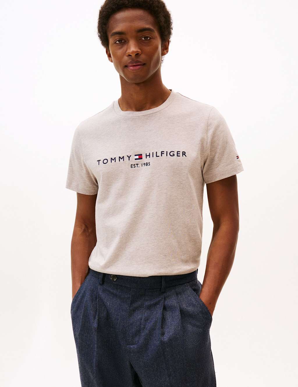 Tommy Hilfiger Pure Cotton Crew Neck T-Shirt Stone