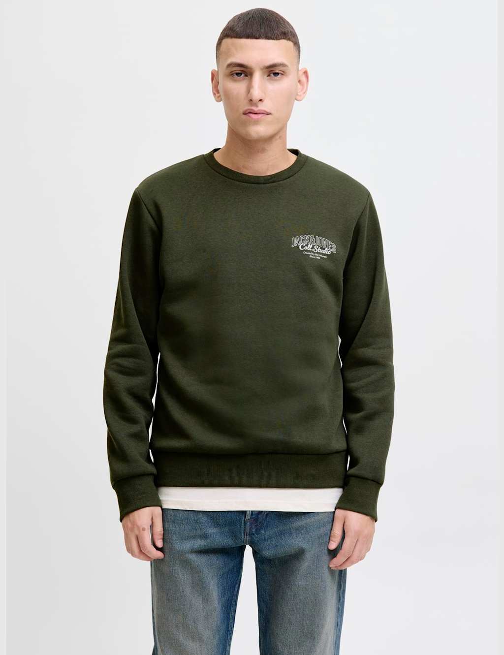 JACK & JONES Cotton Blend Crew Neck Sweatshirt Green