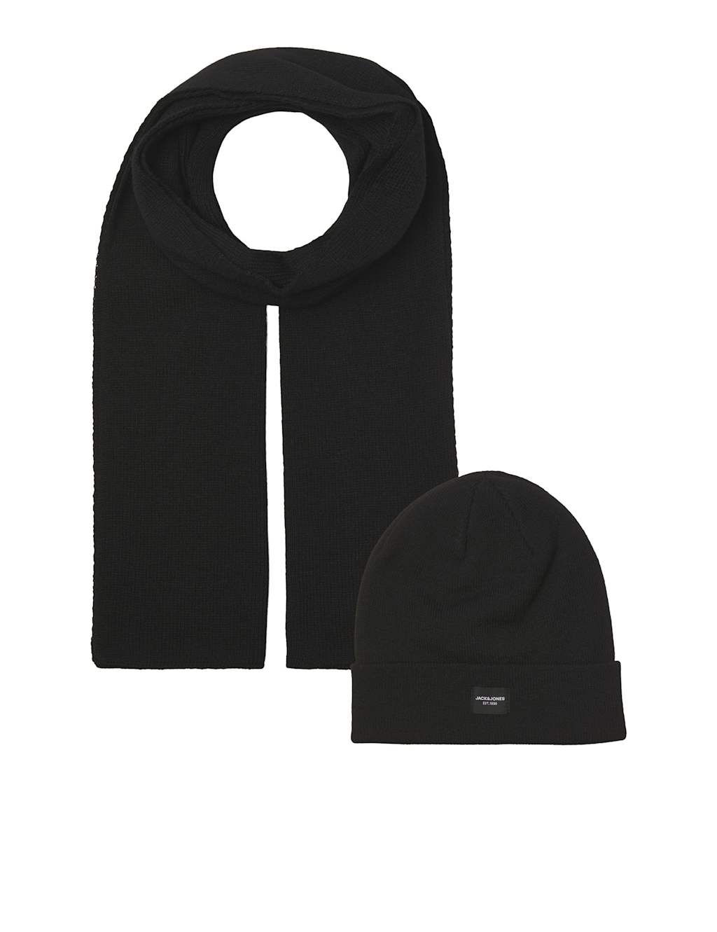 Jack & Jones Men's Knitted Hat and Scarf Set - Black - Available at M&S