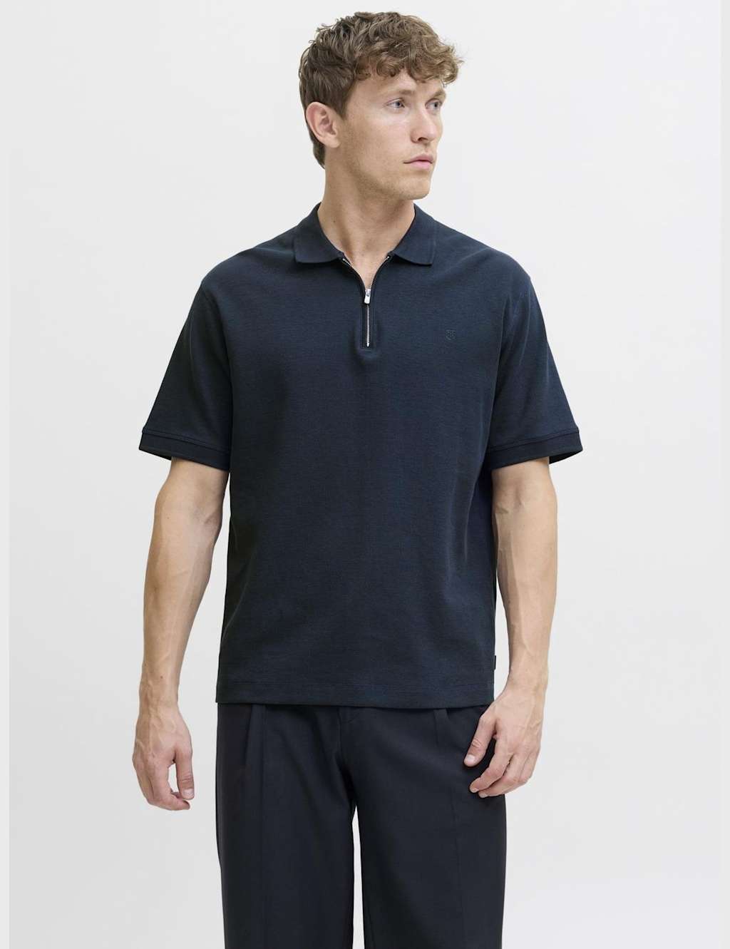 JACK & JONES Cotton Rich Half Zip Polo Shirt Black
