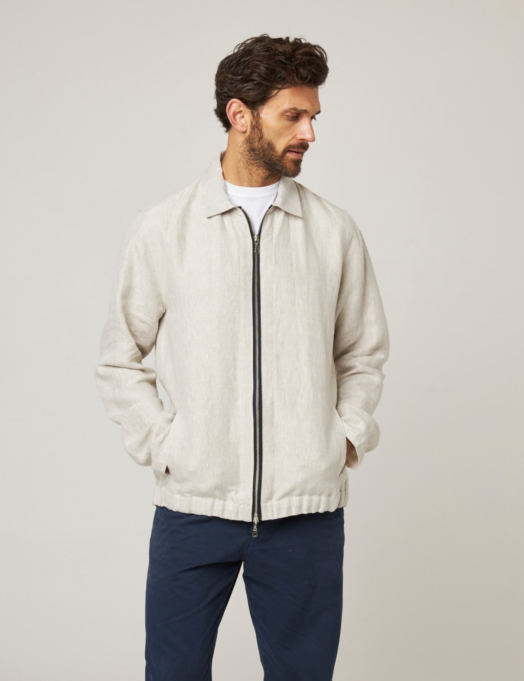 Pure Linen Bomber Jacket