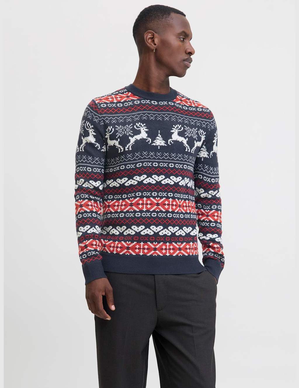JACK & JONES Christmas Fair Isle Crew Neck Jumper Navy Mix