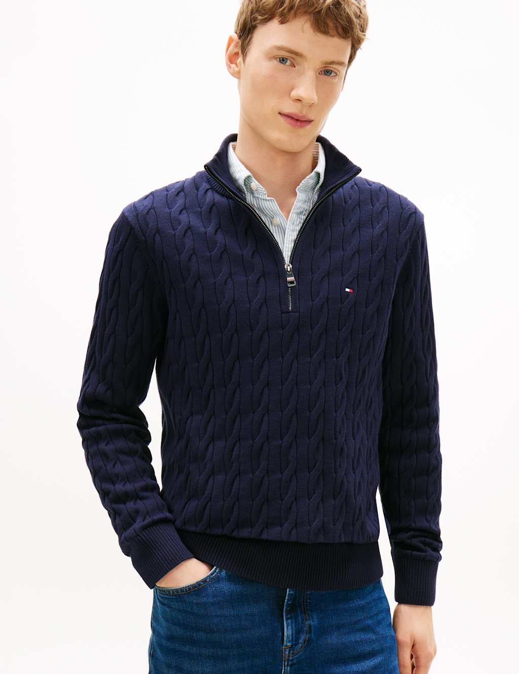 Tommy Hilfiger Men's Classic Pure Cotton Half Zip Jumper - L - Navy - Available at M&S