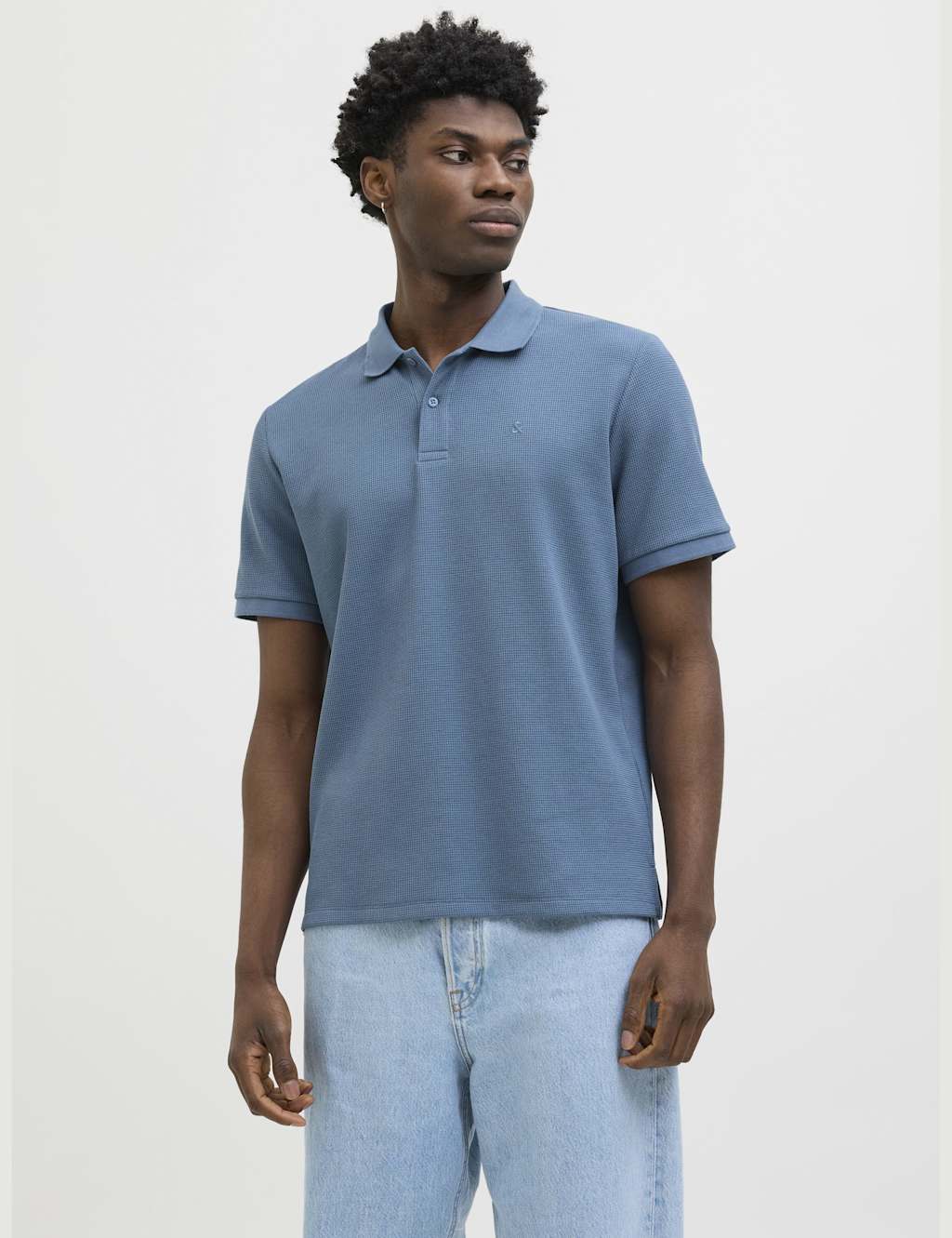 Cotton Blend Waffle Textured Polo Shirt