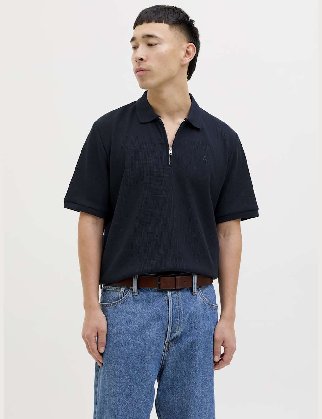 Cotton Blend Half Zip Polo Shirt