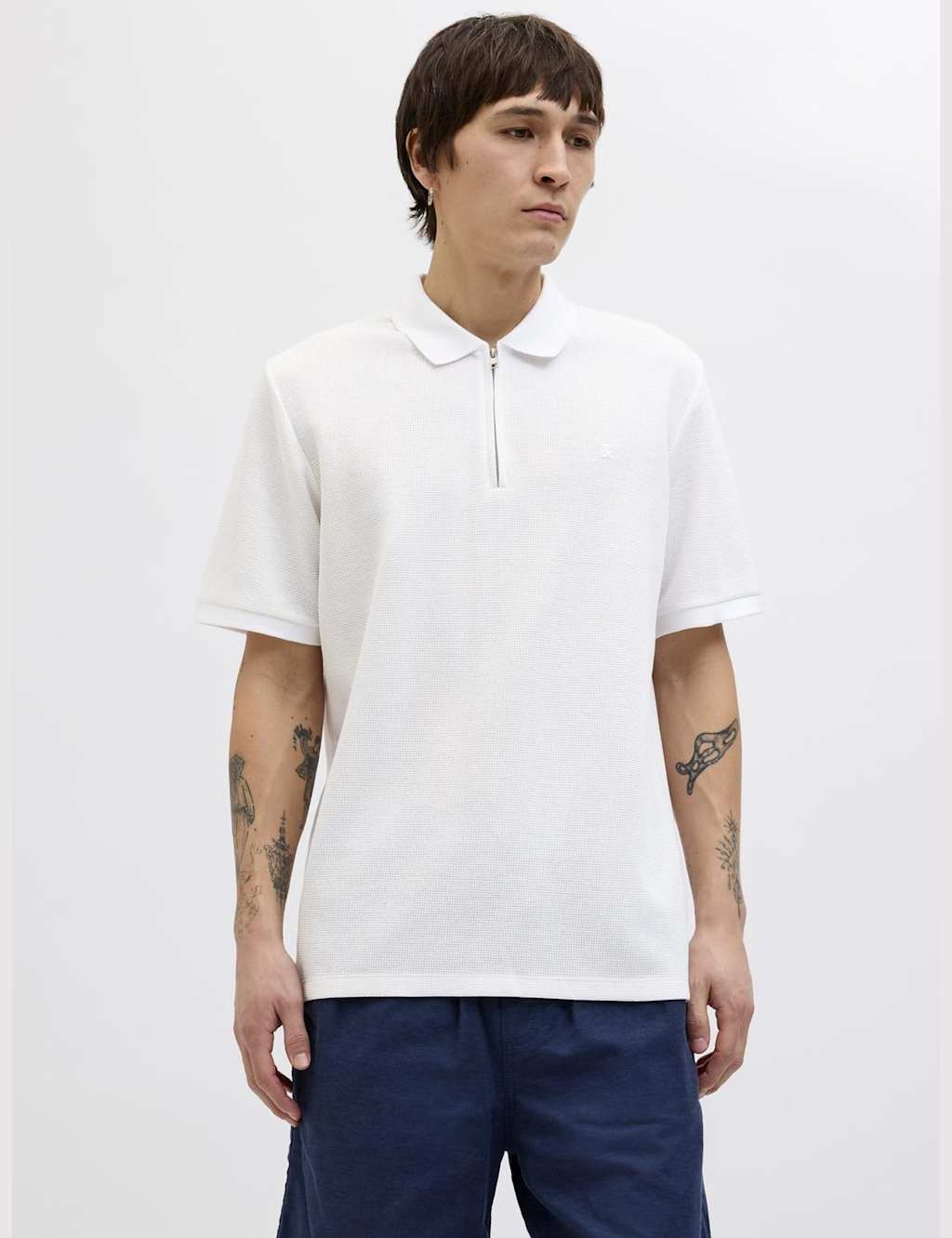 Cotton Blend Half Zip Polo Shirt