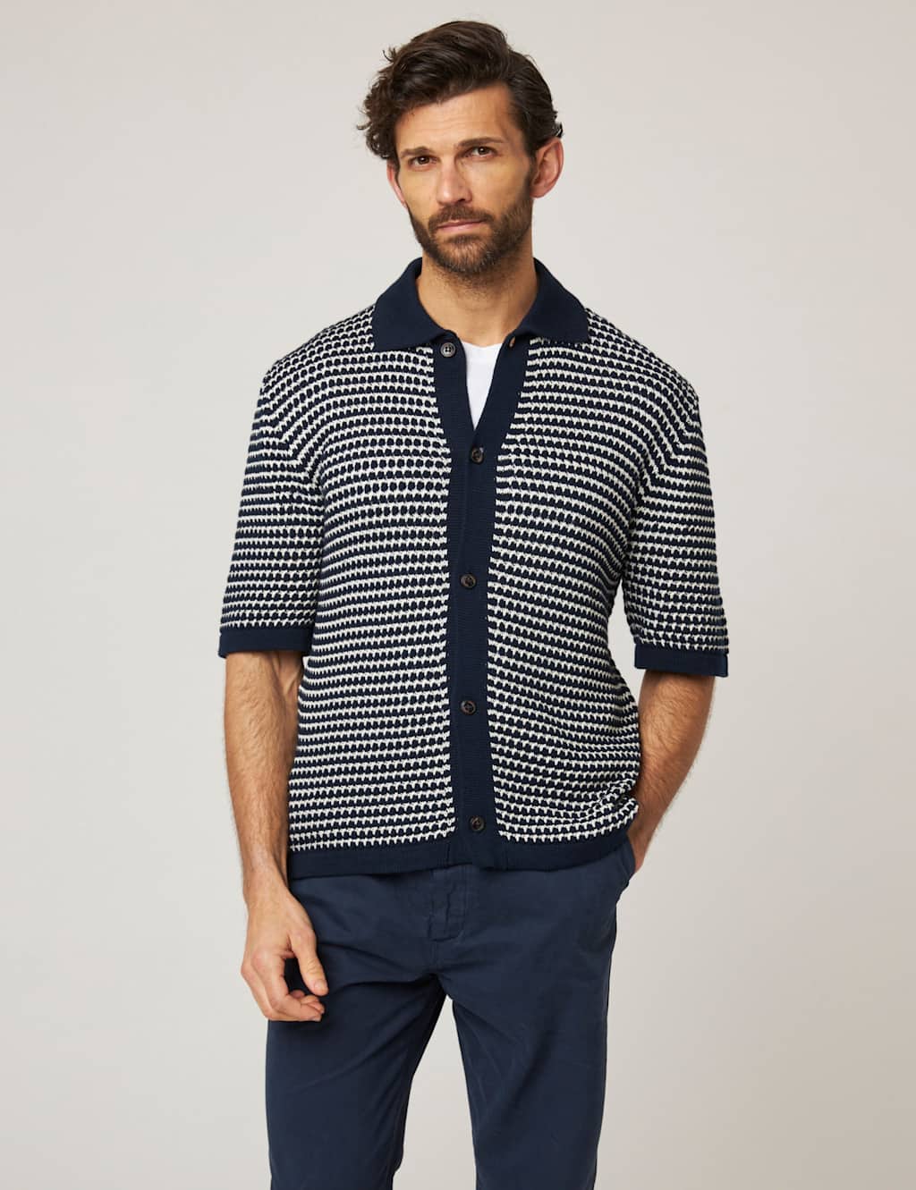 Pure Cotton Crochet Knitted Polo Shirt
