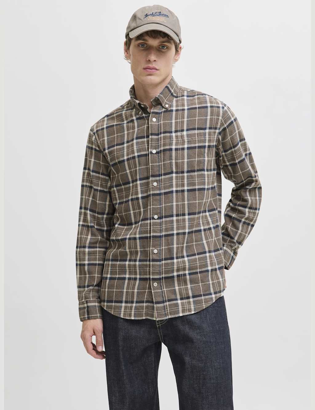 JACK & JONES Regular Fit Pure Cotton Check Shirt Brown Mix
