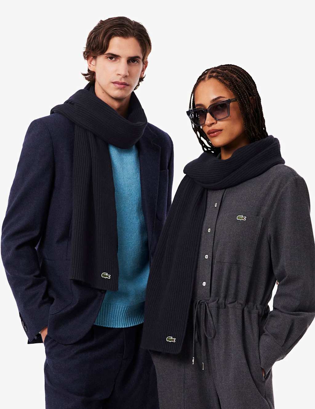 Lacoste Pure Wool Ribbed Scarf Navy