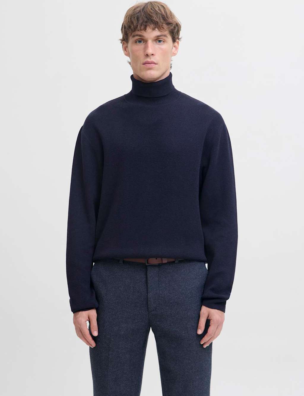 JACK & JONES Pure Cotton Roll Neck Jumper Navy