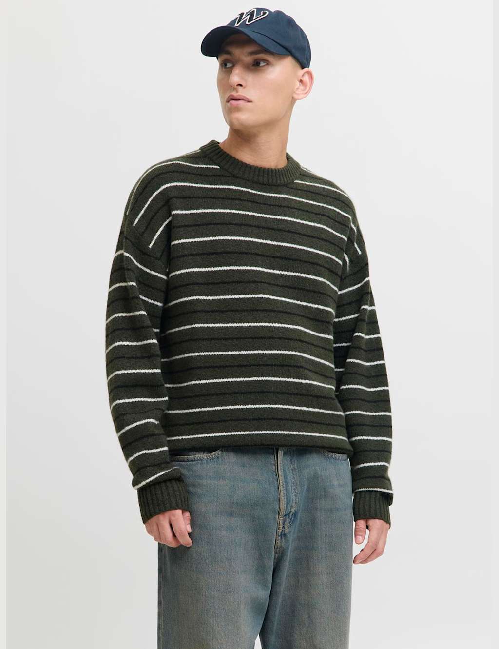 JACK & JONES Striped Crew Neck Jumper Green Mix