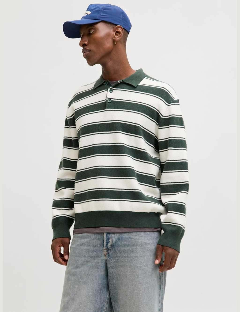 JACK & JONES Striped Knitted Rugby Shirt Green Mix
