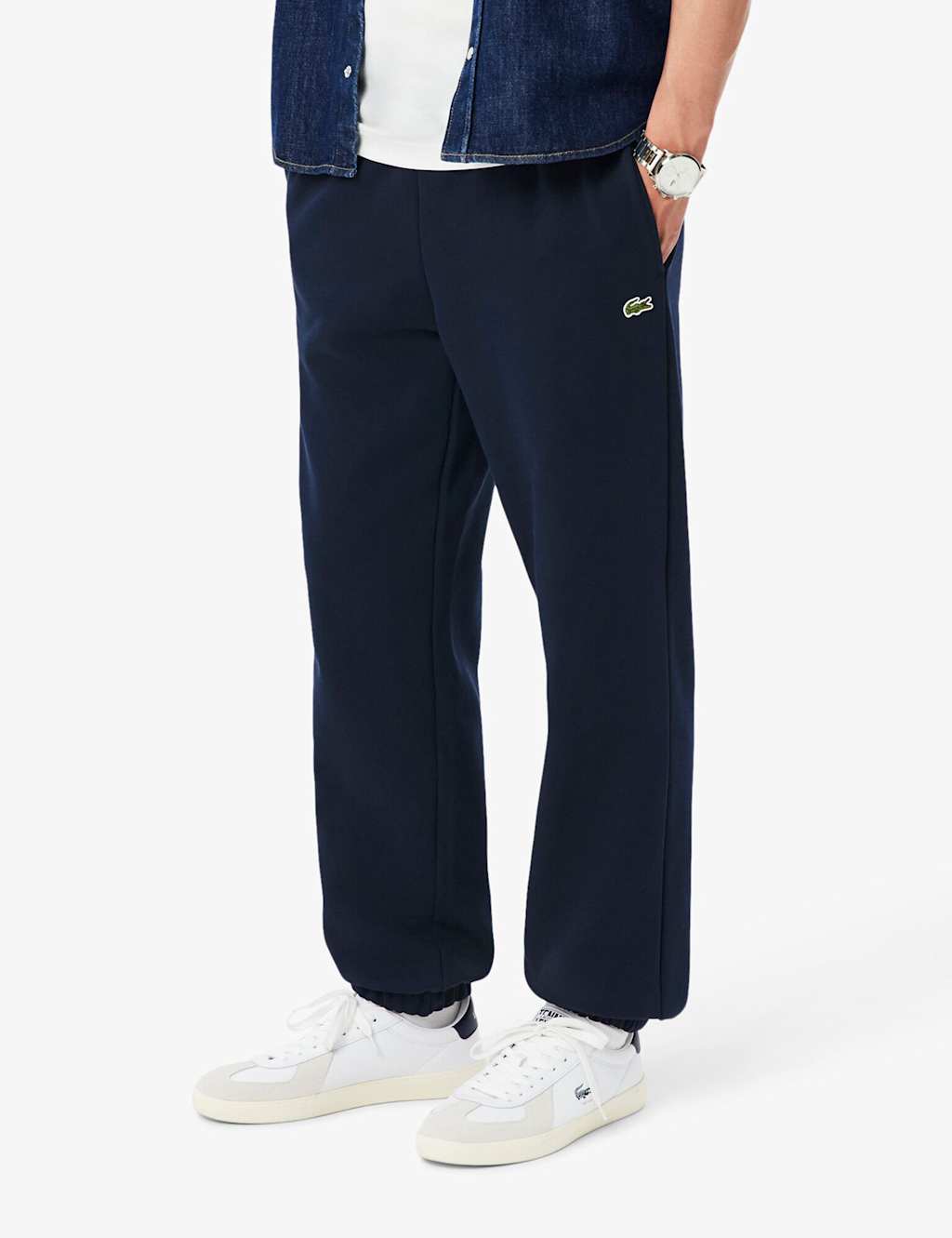 Lacoste Men's Cuffed Brushed Fleece Joggers - M - Navy - Available at M&S