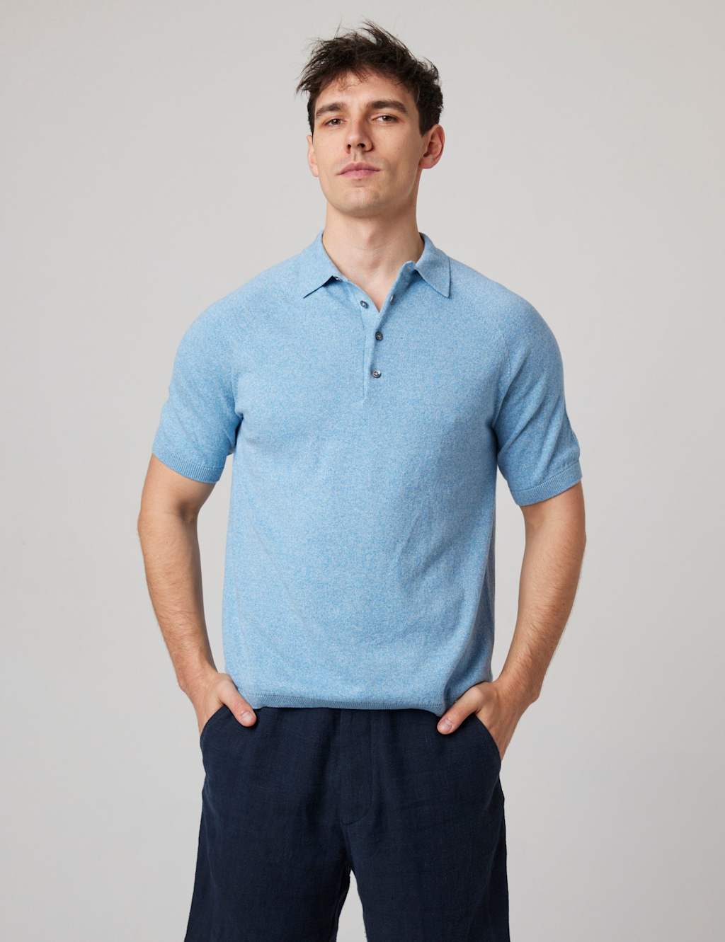 Peregrine Men's Pure Cotton Polo Shirt - L - Light Blue - Available at M&S