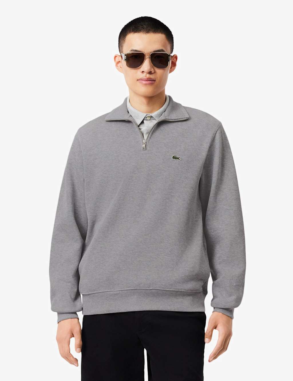 Lacoste Men's Pure Cotton Half Zip Funnel Neck Sweatshirt - XL - Grey - Available at M&S
