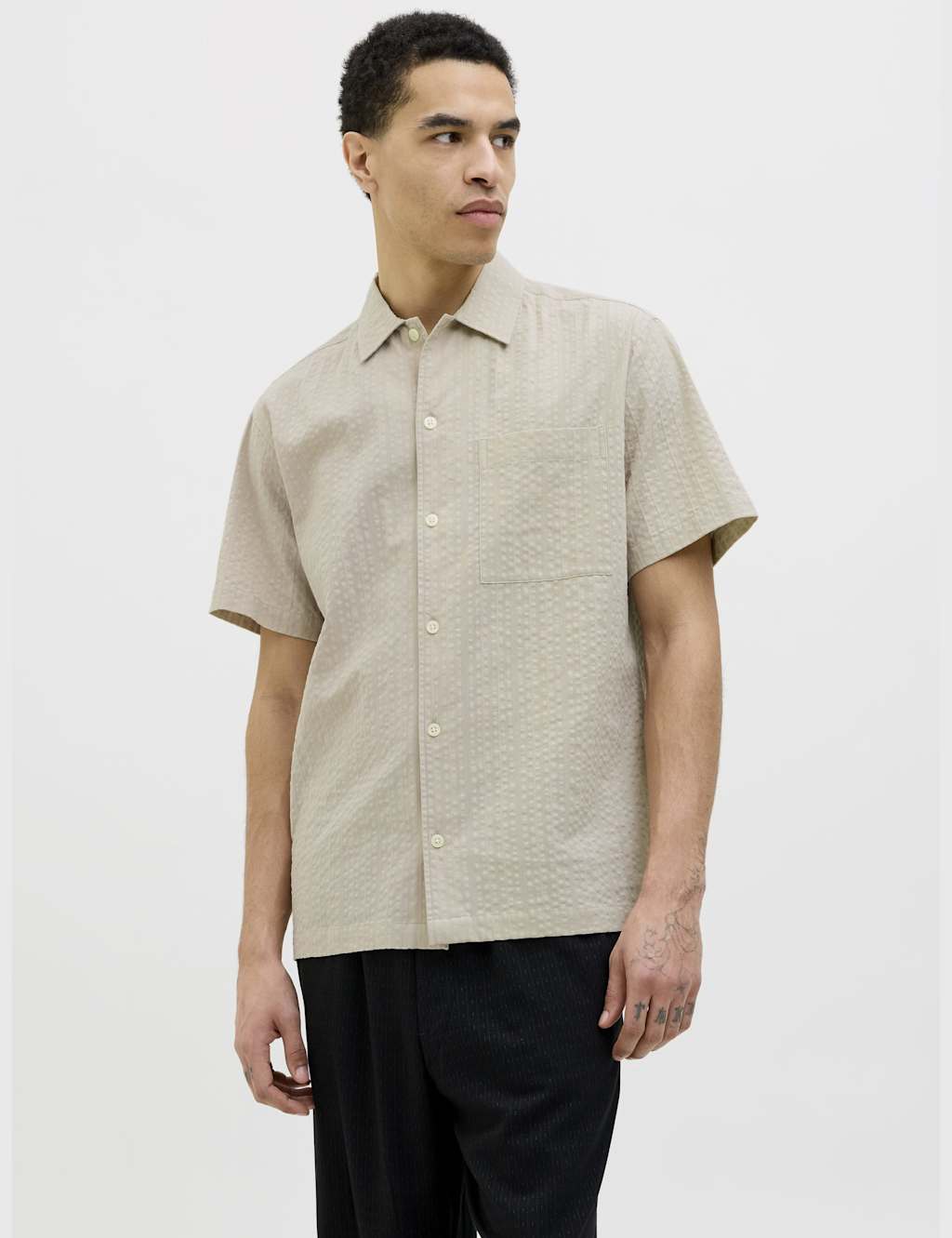 Pure Cotton Seersucker Textured Shirt